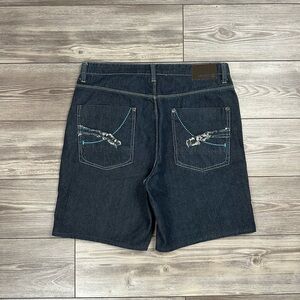 Vintage Y2K G Unit Dark Blue Baggy Denim Shorts Contrast Stitch 50 Cent